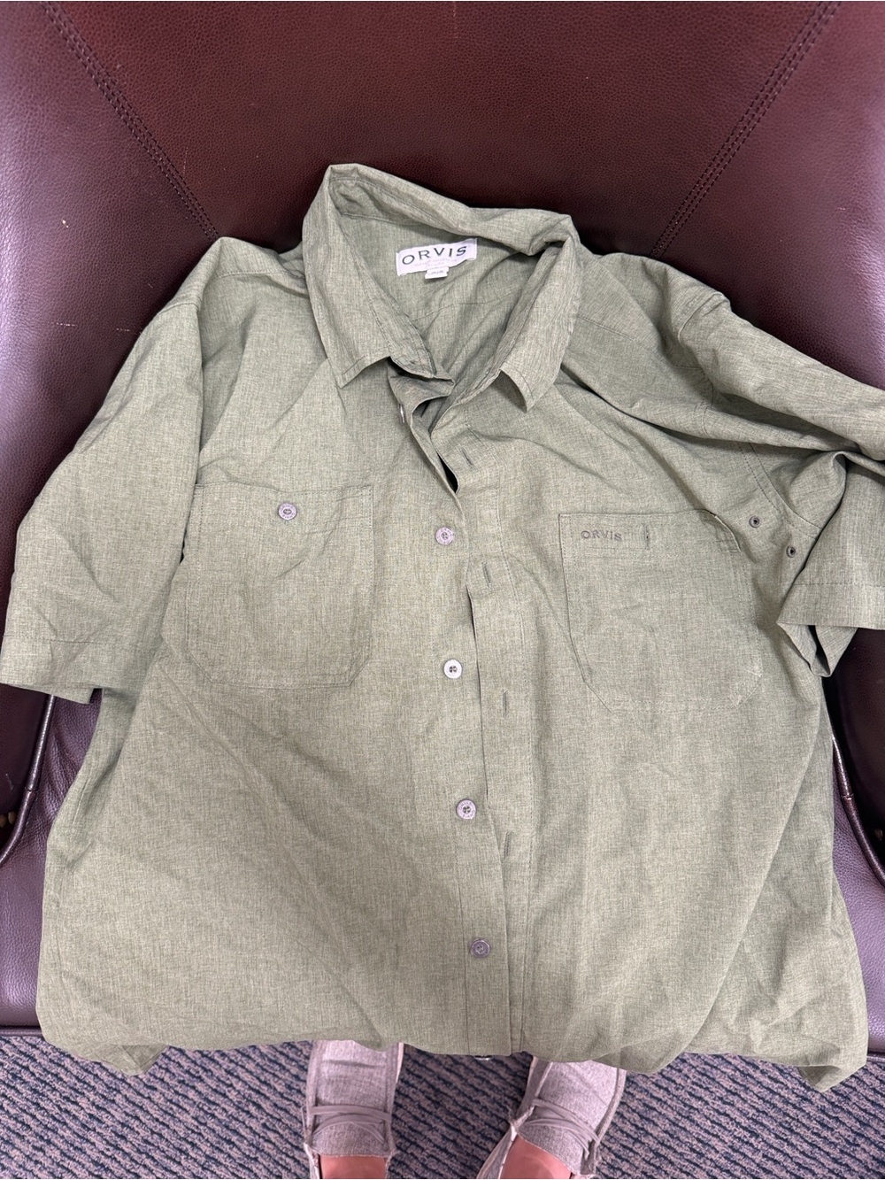 Orvis Men's Casual Button-Down Shirt in Olive Green